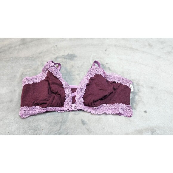 Victoria's Secret Burgundy XL Cotton Lace Trim Front Close Triangle Bralette NWT - Picture 1 of 7